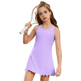 Girls Tennis Badminton Dress Sleeveless Golf Outfit High Waist Workout Athletic Skorts Sets with Shorts Pockets