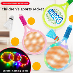 LED Light up Racket Set of 2 Glow in the Dark Badminton Racket Set for Kids Plastic Indoor and Outdoor Sports Toy