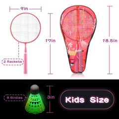 Badminton Rackets Set for Children Kid Shuttlecocks Sports Nylon Alloy Badminton Racquet Set with LED Badminton Birdies Carrying Bags
