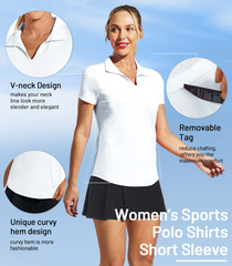 Women's Golf Polo Shirts Collared V Neck Short Sleeve Tennis Shirt Dry Fit Moisture Wicking