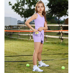 Girls Tennis Badminton Dress Sleeveless Golf Outfit High Waist Workout Athletic Skorts Sets with Shorts Pockets