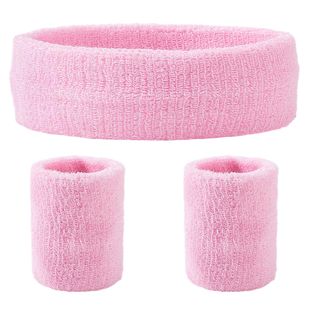 3Pcs Neon Sports Headband Wristband Set Athletic Bands Wicking Sweat Absorbing Head Wrist Band Sports Competitions Sweatbands Breathable Terry Cloth for Men Women