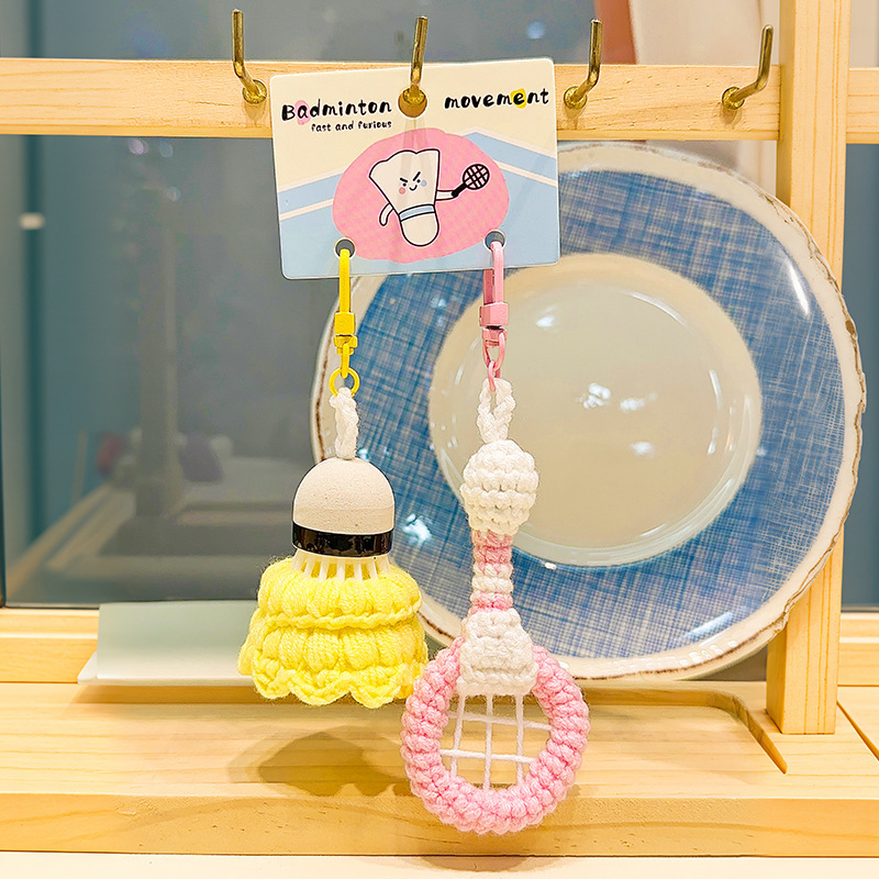 Wholesale Customizable Crocheted Badminton Keychain, Gaggift, Sport charm Keyring Accessories Car Decor Backpack Keychain