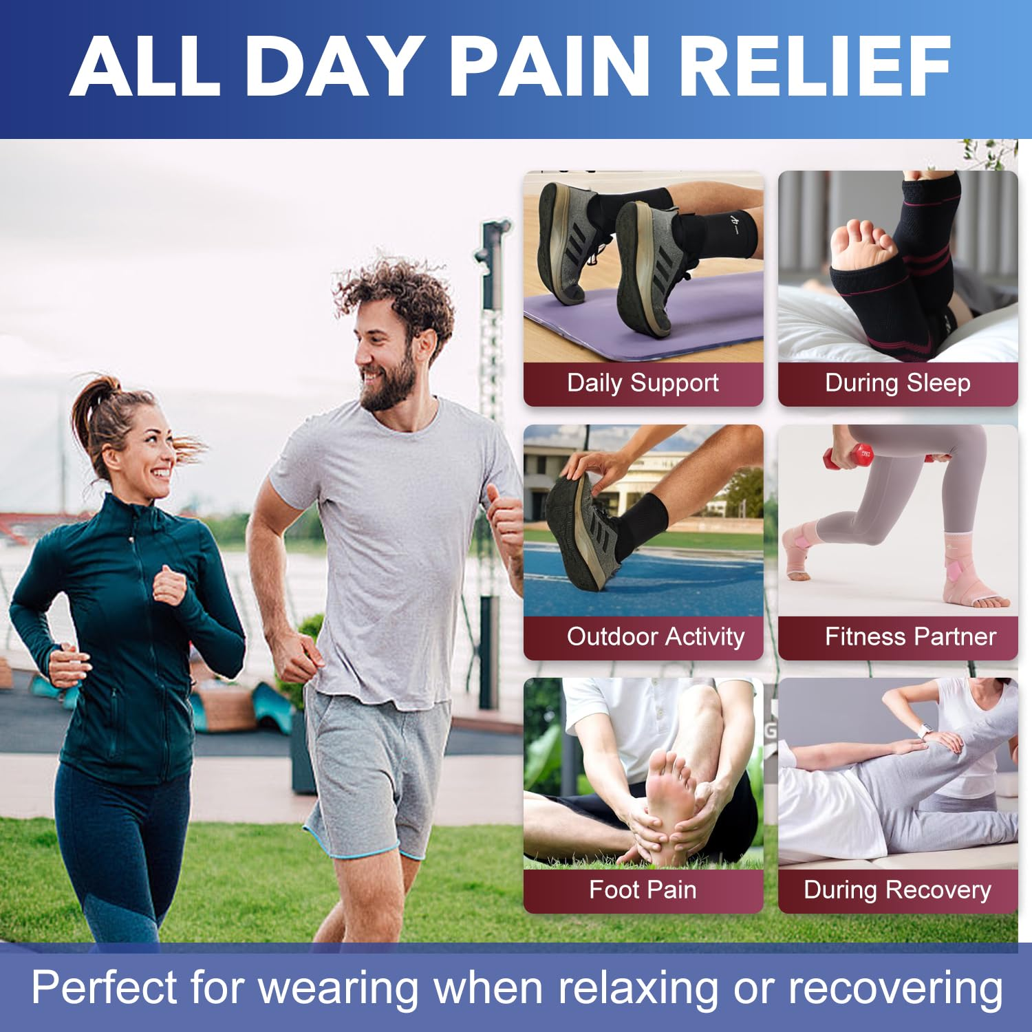 Ankle Brace for Women an Men Adjustable Compression Sleeve (Pair)-Ankle Support Heel Brace for Achilles Tendonitis, Plantar Fasciitis-Eases Swelling and Sprained Ankle