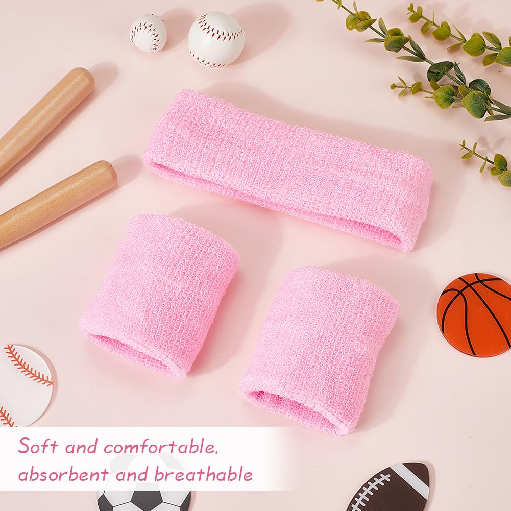 3Pcs Neon Sports Headband Wristband Set Athletic Bands Wicking Sweat Absorbing Head Wrist Band Sports Competitions Sweatbands Breathable Terry Cloth for Men Women