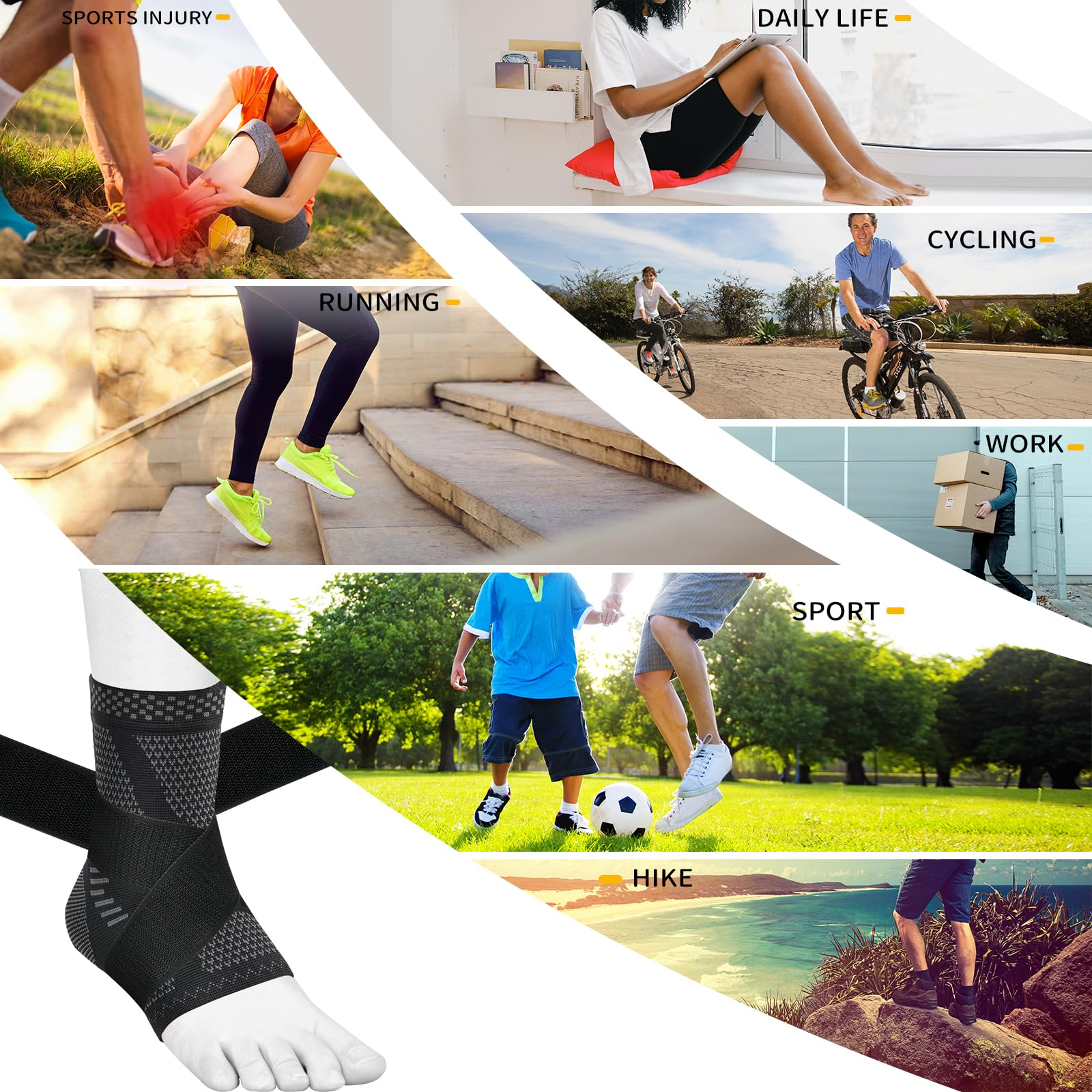 Ankle Brace for Women an Men Adjustable Compression Sleeve (Pair)-Ankle Support Heel Brace for Achilles Tendonitis, Plantar Fasciitis-Eases Swelling and Sprained Ankle