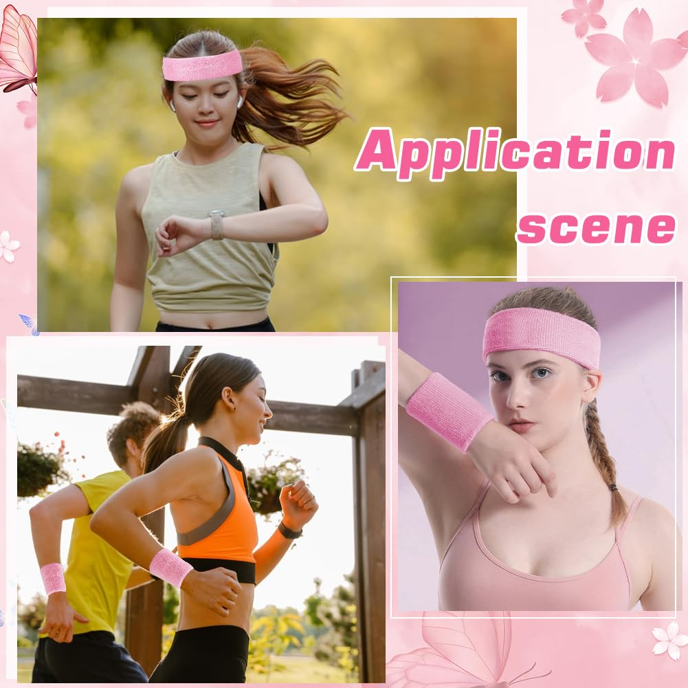 3Pcs Neon Sports Headband Wristband Set Athletic Bands Wicking Sweat Absorbing Head Wrist Band Sports Competitions Sweatbands Breathable Terry Cloth for Men Women