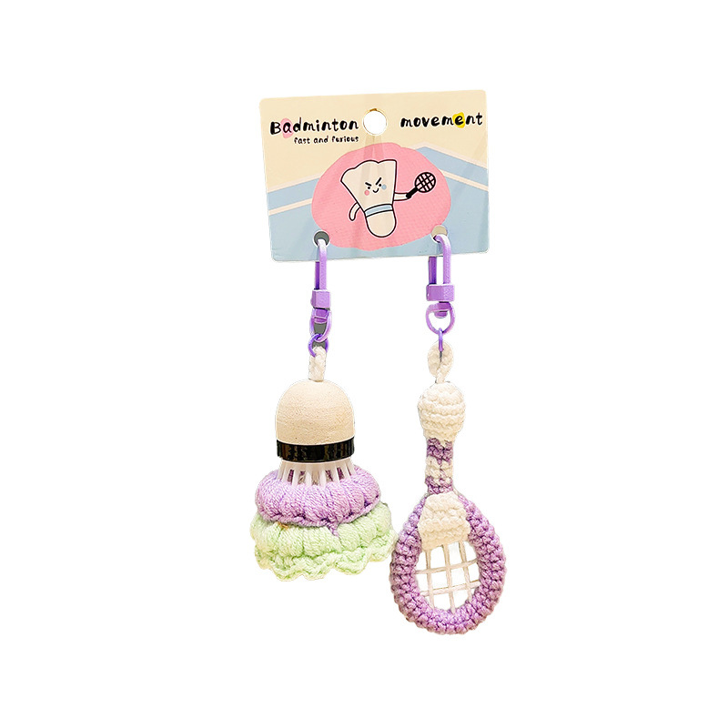 Wholesale Customizable Crocheted Badminton Keychain, Gaggift, Sport charm Keyring Accessories Car Decor Backpack Keychain