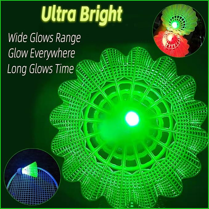 LED Shuttlecock Badminton Birdies Shuttlecock Dark Night Nylon Glow  Lighting for Outdoor Indoor Sport Activities 4Packs Multi Color