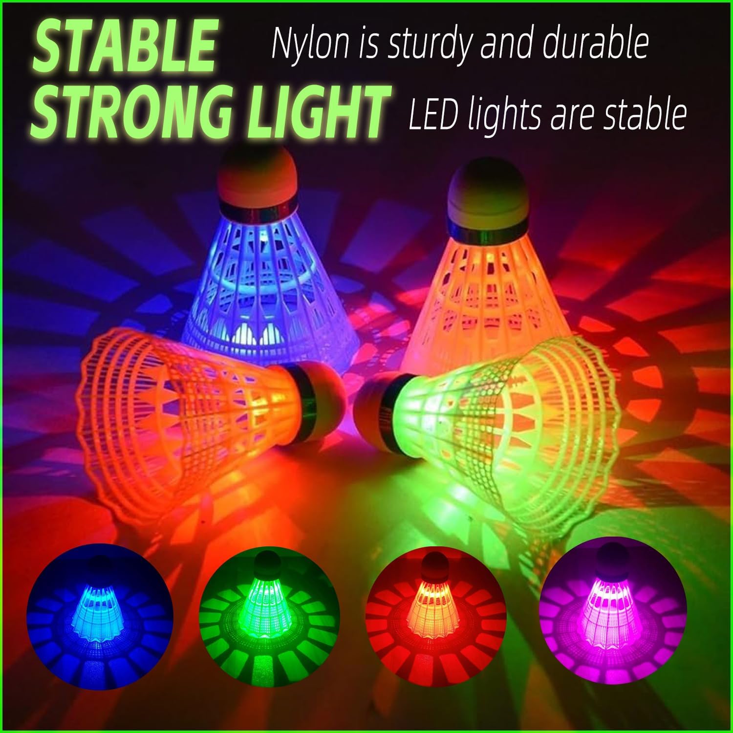 LED Shuttlecock Badminton Birdies Shuttlecock Dark Night Nylon Glow  Lighting for Outdoor Indoor Sport Activities 4Packs Multi Color