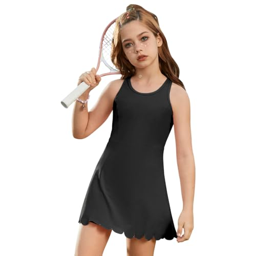 Girls Tennis Badminton Dress Sleeveless Golf Outfit High Waist Workout Athletic Skorts Sets with Shorts Pockets