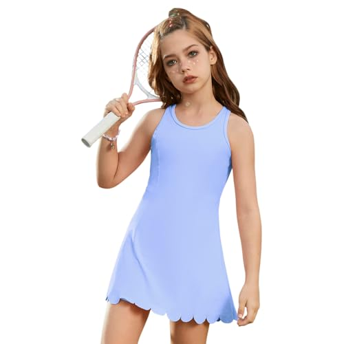 Girls Tennis Badminton Dress Sleeveless Golf Outfit High Waist Workout Athletic Skorts Sets with Shorts Pockets
