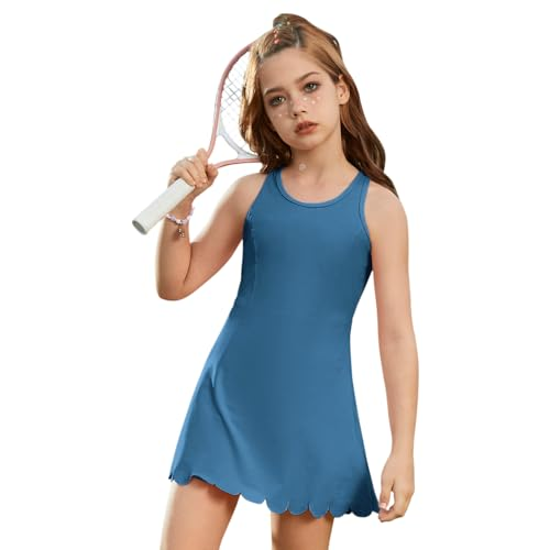 Girls Tennis Badminton Dress Sleeveless Golf Outfit High Waist Workout Athletic Skorts Sets with Shorts Pockets
