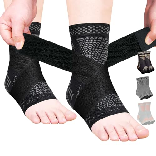 Ankle Brace for Women an Men Adjustable Compression Sleeve (Pair)-Ankle Support Heel Brace for Achilles Tendonitis, Plantar Fasciitis-Eases Swelling and Sprained Ankle