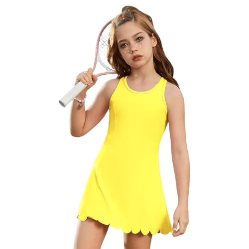 Girls Tennis Badminton Dress Sleeveless Golf Outfit High Waist Workout Athletic Skorts Sets with Shorts Pockets
